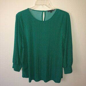 🌞 Adrianna Papell Blouse Size Small Green Polka Dot Women